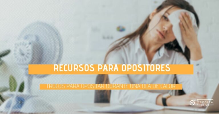 Imagen de una persona de cabello largo en camisa blanca frente a ventilador con gesto de secarse el sudor del rostro para acompañar un post en el que se dan consejos para estudiar oposiciones en verano durante una ola de calor