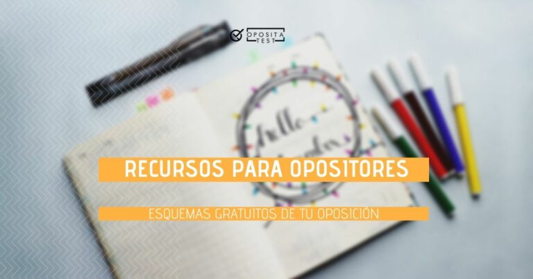 Imagen genérica fuera de foco de libreta con diseño caligráfico y rotuladores para acompañar una entrada en la que se recogen diversos esquemas gratis de distintas oposiciones
