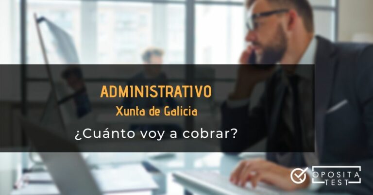 Persona con traje formal en entorno de oficina acompañado del printer en el que se detalla que se hablará del sueldo medio de un administrativo que ejerza para la Xunta de Galicia
