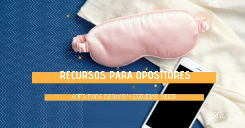 Imagen fuera de foco de máscara para dormir y teléfono smartphone para acompañar una entrada en la que se analizan app para dormir mejor recomendadas para opositores