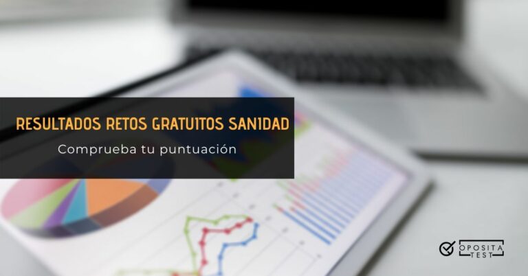 Imagen fuera de foco de hoja con gráficas y ordenador portátil de color gris para acompañar un post en el que se comparten los enlaces a los resultados de los retos gratuitos de Sanidad de OpositaTest