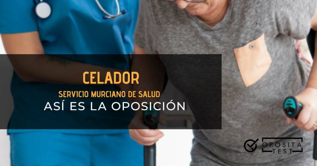 Celador ayudando a caminar a persona mayor con muletas. Toda la imagen está fuera de foco. Se utiliza para ilustrar una entrada sobre la oposición del Servicio Murciano de Salud..