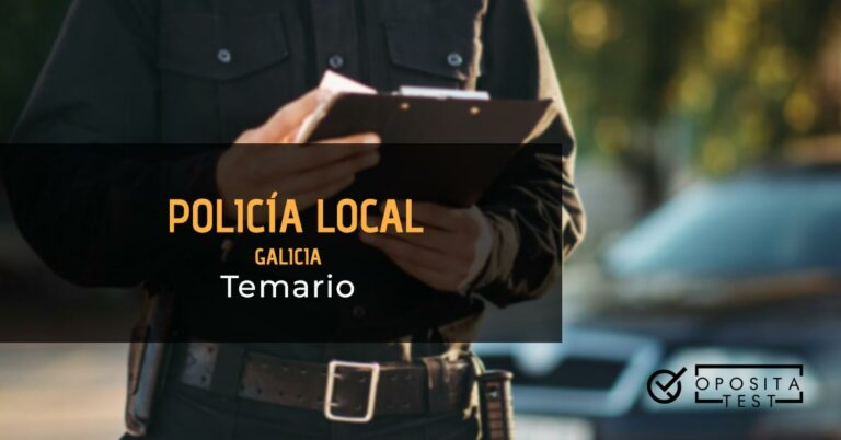 Policía leyendo documentos de una carpeta que tiene en las manos. Al fondo hay hay un coche. Toda la imagen está fuera de foco. Se usa para ilustrar una entrada sobre el temario de Policía Local de Galicia.