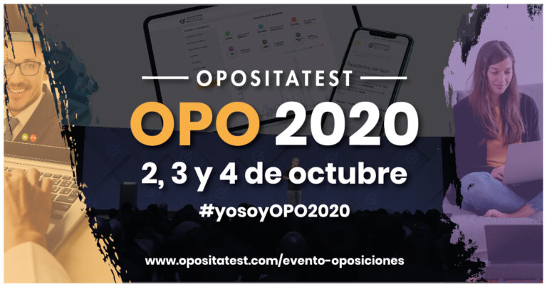 Cartel del evento online de oposicinoes OPO2020. En él se detallan las fechas del evento