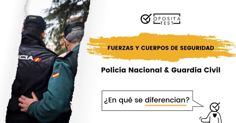 Dos personas en uniforme de la Policía Nacional y la Guardia Civil de España para acompañar una entrada en la que se analizan las diferencias entre las oposiciones a los cuerpos de Policía Nacional y Guardia Civil en España