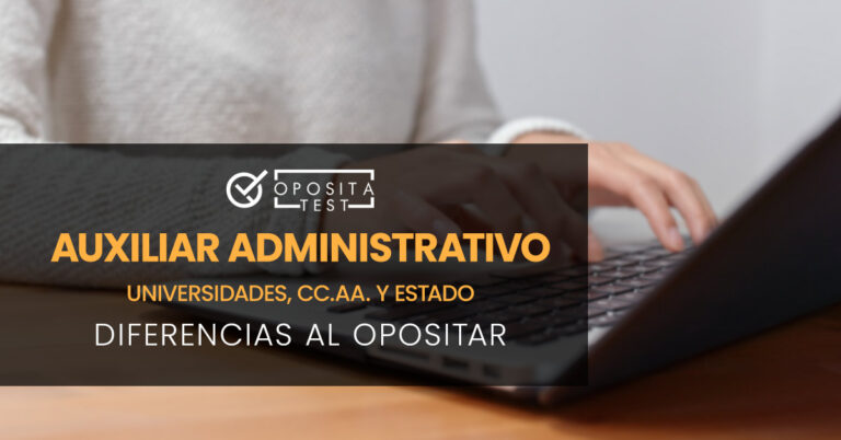Mujer tecleando en un ordenador portátil. Toda la imagen está fuera de foco. Se utiliza para ilustrar una entrada sobre las diferencias entre opositar a Auxiliar Administrativo de universidades, comunidades autónomas y Estado.