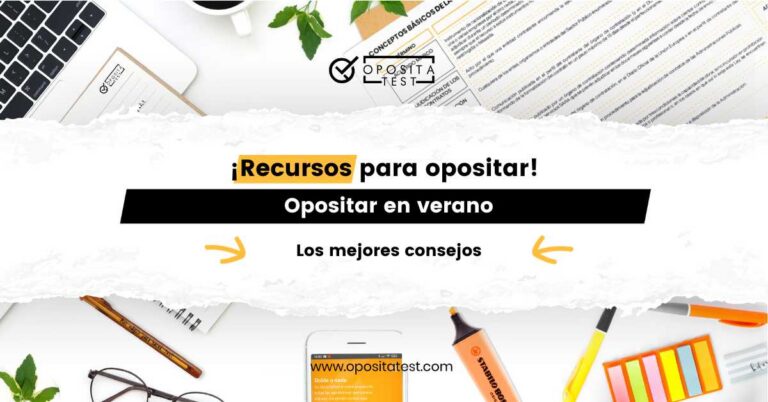 Imagen de material de estudio para acompañar una entrada del blog de OpositaTest en la que se dan consejos para opositar en verano.