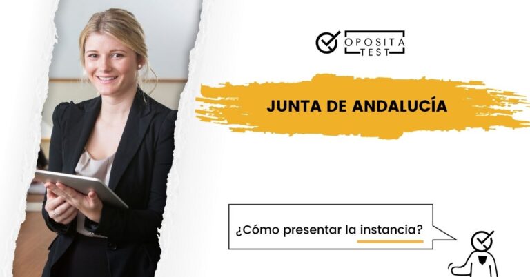 Imagen de persona joven en atuendo formal de color oscuro usando tableta para acompañar una entrada en la que se explica cómo presentar la instancia a las oposiciones de la junta de Andalucía