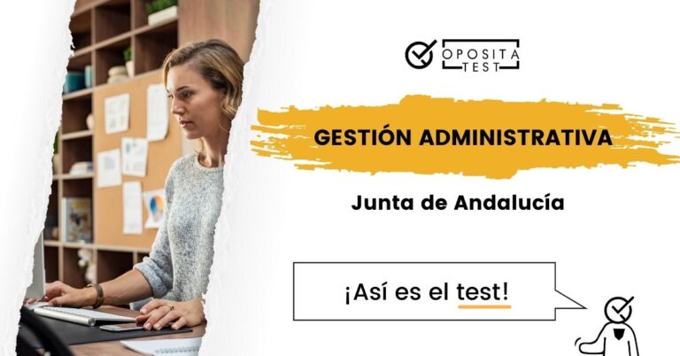 Persona en entorno de oficina usando ordenador para ilustrar una entrada en la que se analiza cómo es el test de la oposición a gestión administrativa de la Junta de Andalucía