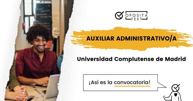 Imagen de un chico delante de un ordenador para acompañar una entrada con todos los detalles de la convocatoria de Auxiliar Administrativo de la Universidad Complutense de Madrid