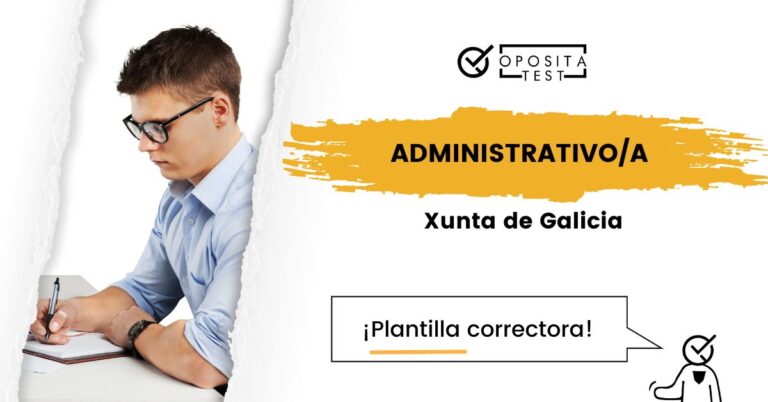 Imagen de un chico con gafas escribiendo para acompañar una entrada que contiene la plantilla correctora del examen de Administrativo de la Xunta de Galicia.