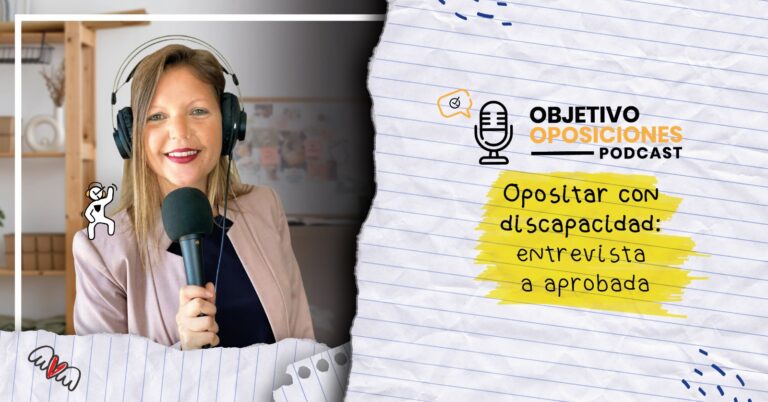 Imagen de la presentadora del podcast Objetivo Oposiciones, de OpositaTest, para acompañar un episodio en el que se entrevista a una aprobada del Cuerpo Administrativo del Estado con discapacidad visual.