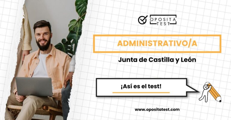Imagen de un hombre con barba sentado en una silla con un ordenador portátil delante, para acompañar una entrada en la que OpositaTest explica cómo es el test de Administrativo de la Junta de Castilla y León.