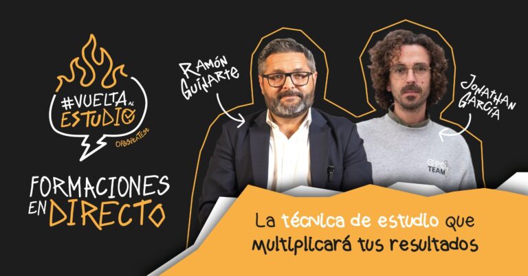 Imagen de Ramón Guinarte, experto en Neurociencia, y Jonathan García, CEO de OpositaTest, para acompañar un episodio del podcast Objetivo Oposiciones en el que se explica la mejor técnica de estudio de oposiciones.