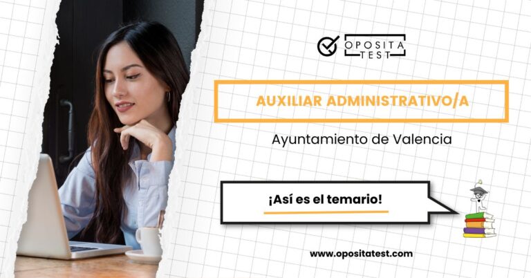 Imagen de una chica delante de un ordenador portátil para acompañar una entrada del blog de OpositaTest en la que se explica cómo es el temario de la oposición del Cuerpo Auxiliar Administrativo del Ayuntamiento de Valencia.