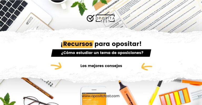 Imagen de material de estudio de oposiciones para acompañar una entrada del blog de Opositatest en la que se explica cómo estudiar un tema de oposiciones.