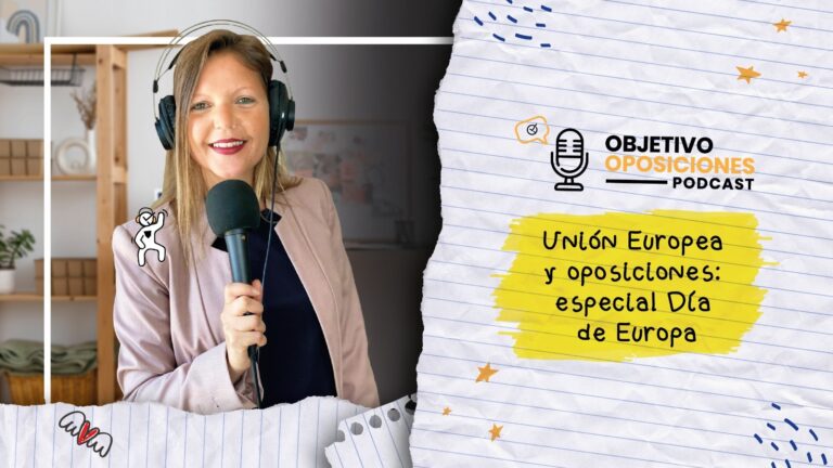 Imagen de la presentadora del podcast Objetivo Oposiciones, de OpositaTest, para acompañar un episodio sobre las oposiciones de la Unión Europea.
