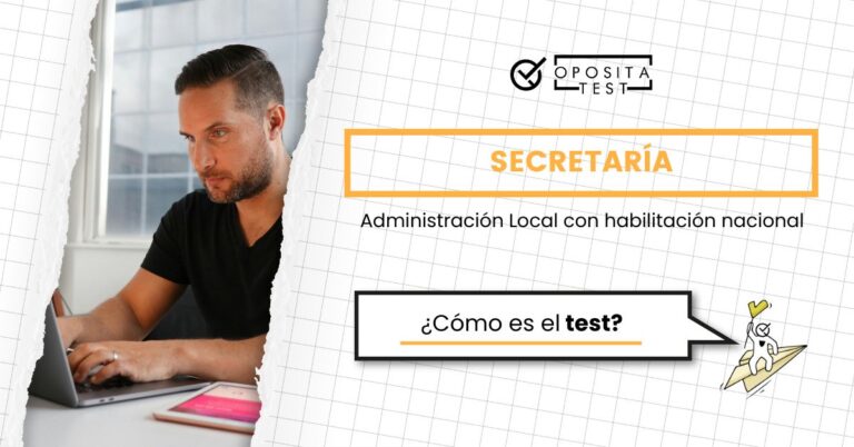 Imagen de un hombre delante de un ordenador portátil para acompañar una entrada del blog de OpositaTest en la que se explica cómo es el test de Secretaría de la Administración Local con habilitación nacional.