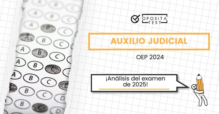 Imagen de un test de selección múltiple para acompañar una entrada del blog de OpositaTest en la que se analiza el examen de Auxilio Judicial de 2025 (OEP 2024).
