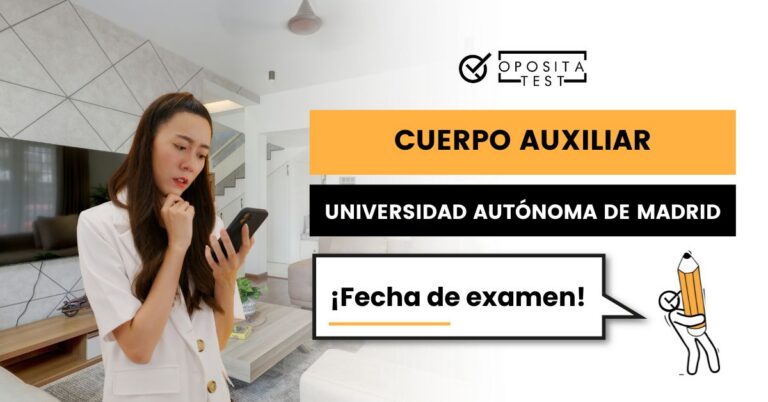 Imagen de una chica con un teléfono móvil para acompañar una entrada del blog de OpositaTest en la que se explica cuándo es el test del Cuerpo Auxiliar Administrativo de la Universidad Autónoma de Madrid.