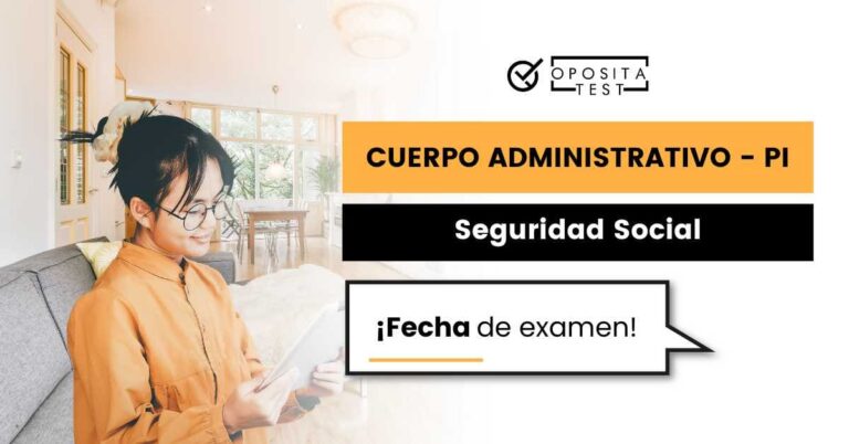 Persona joven con gafas vestida de color amarillo sostiene tableta para acompañar una entrada en la que se analiza cuándo será el examen del cuerpo administrativo de la seguridad social por promoción interna