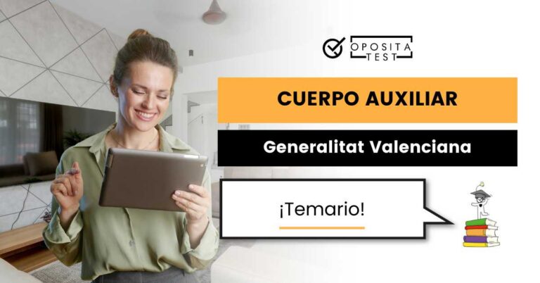 Imagen de persona joven en camisa verde usando una tableta para acompañar una entrada en la que se analiza cómo es el temario del Cuerpo Auxiliar Administrativo de la Generalitat Valenciana por Turno Libre