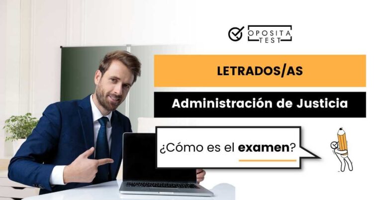 Imagen de hombre con traje señalando pantalla de ordenador portátil para acompañar una entrada en la que se analiza cómo es el examen del proceso selectivo de Letrados de la Administración de Justicia