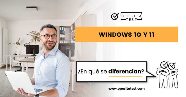 Imagen de un chico con un portátil en una oficina para acompañar una entrada del blog de OpositaTest en la que se explica cuáles son las diferencias entre Windows 10 y Windows 11.