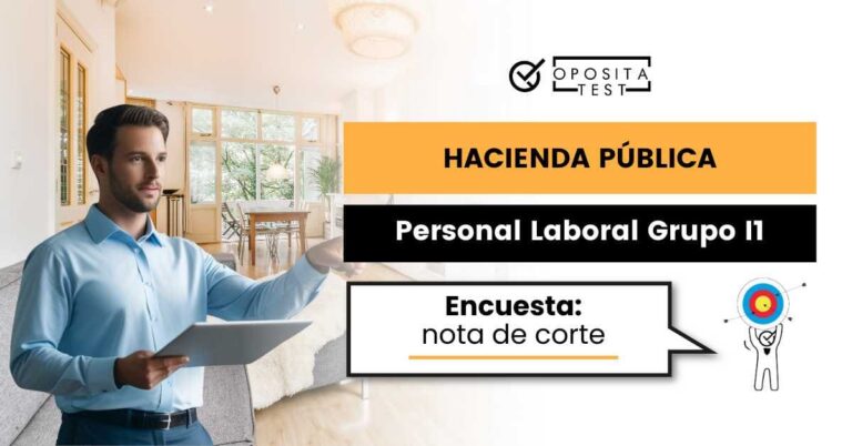 Imagen de persona en ropa de oficina sosteniendo una tableta y señalando para acompañar una entrada en la que se presenta una encuesta sobre la nota de corte de examen de Personal Laboral de la AEAT del Grupo I1: Asistencia e Información por Turno Libre