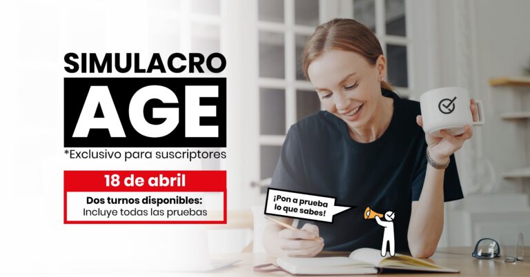 Imagen de persona joven con taza y teléfono móvil para acompañar una entrada en la que se fomenta la participación en el simulacro de examen real de la Administración General del Estado