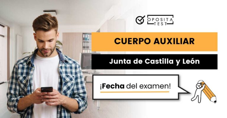 Imagen de un hombre con un teléfono móvil para ilustrar una entrada del blog de oposiciones de OpositaTest en la que se explica cuándo será el examen de Auxiliar Administrativo de Castilla y León.
