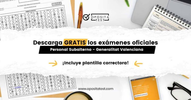 Imagen de materiales de estudio y plantilla de respuestas de test para acompañar una entrada en la que se incluyen pdf de exámenes corregidos oficiales de Personal Subalterno de la Generalitat Valenciana