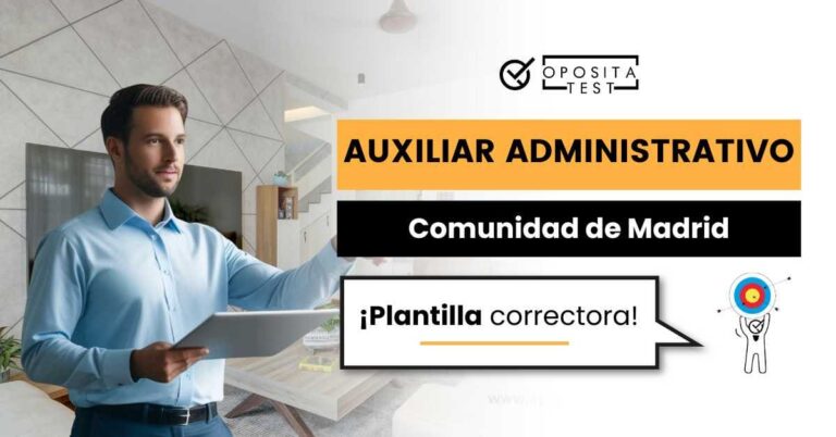 Imagen de una persona joven en atuendo semiformal sosteniendo una tableta para acompañar una entrada en la que se analiza qué es y cómo funciona la plantilla correctora de la oposición de Auxiliar Administrativo de la Comunidad de Madrid
