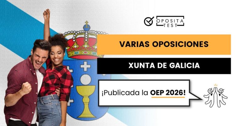 Imagen de dos personas jóvenes, alegres, celebrando, para acompañar una entrada en la que se analiza qué es y cuántas plazas tiene la oferta de empleo público (OEP) de la Xunta de Galicia del año 2026