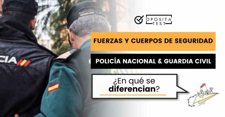 Dos personas en uniforme de la Policía Nacional y la Guardia Civil de España para acompañar una entrada en la que se analizan las diferencias entre las oposiciones a los cuerpos de Policía Nacional y Guardia Civil en España