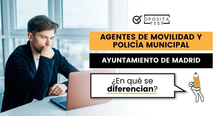 Imagen de un hombre delante de un ordenador portátil para ilustrar una entrada del blog de OpositaTest en la que se comparan las oposiciones de Agente de Movilidad y Policía Municipal del Ayuntamiento de Madrid.