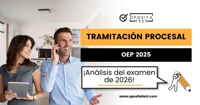 Imagen de un hombre y una mujer en una oficina para acompañar una entrada del blog de OpositaTest en la que se analiza el examen de Tramitación Procesal del 3 de octubre de 2026 (OEP 2025).